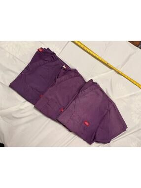Dickies Scrub Top Lot of 3 Purple V-Neck Short Sleeve Small -See Measurements-